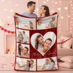 Coperta personalizzata con nomi e 5-9 foto, motivo a cuore - Regalo di San Valentino o anniversario per coppie