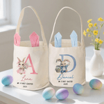 Personalisierte Floral niedlichen Hasen Initial Osterkorb mit Text Jahr und Name Ei Jagd Partei Ostern Geschenk für Kinder