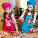 Personalized Cute Easter Bunny Adjustable Kid Apron Chef Hat Set with Name and Pocket Cooking Accessory Easter Gift for Boys Girls