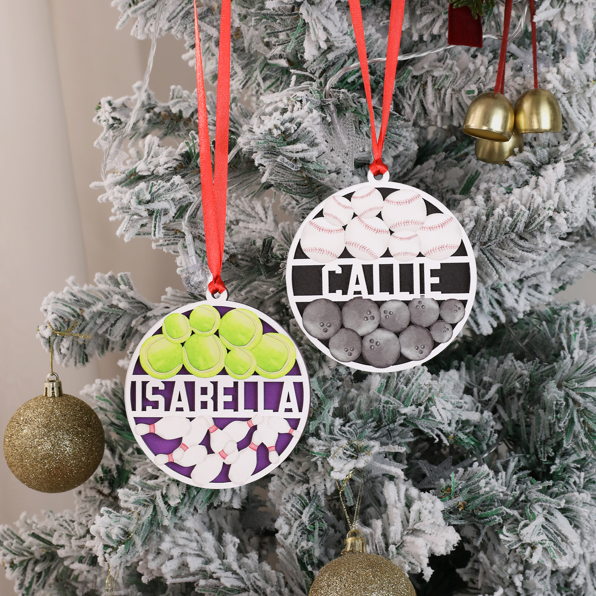 Ornement en bois rond superposé avec nom Cadeau d'anniversaire pour les amoureux du sport