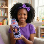 Personalized Polka Dot Cute Cartoon Black Girl Name 12 oz 16 oz Water Bottle with Straw and Handle Back to School Birthday Gift for Girls