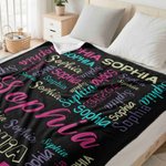 Personalized Multicolor Word Cloud Soft Throw Blanket with Name Home Decor Birthday Gift for Family Friends