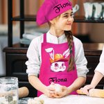 Personalized Cute Easter Bunny Adjustable Kid Apron Chef Hat Set with Name and Pocket Cooking Accessory Easter Gift for Boys Girls