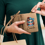 Personalized Leopard Print Bow Cute Girl PU Leather Wristlet Tri-Fold Wallet with Name Valentine's Day Anniversary Gift for Women