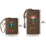 Personalized Folk Art Flower Portable PU Leather Wristlet Wallet with Card Holder and Name Mother's Day Birthday Gift for Women