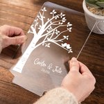 Lámpara de noche LED personalizada Love Birds con base de madera y nombres de pareja Decoración de escritorio Regalo romántico para parejas en San Valentín