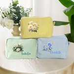 Personalisierte Vintage Geburt Blume Multicolor Portable Streifen Kosmetiktasche mit Namen tägliche Reise Essentials Geburtstag Geschenk für Frauen