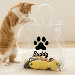 Personalized Paw Heart Design Transparent Bag and 9 Interactive Cat Toys Set with Name Pet Day Birthday Gift for Cat Lovers Owners