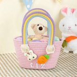 Personalised Cute Easter Rabbit Carrot Cotton Woven Basket with Name Easter Egg Hunts Party Favor Gift for Kids
