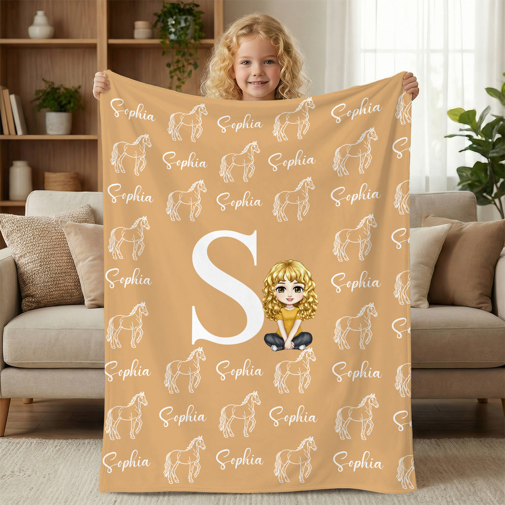 Couverture douce personnalisée avec nom et initiales Cadeau d'anniversaire pour les amoureux des chevaux