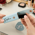 Personalized Heart-Shaped Mirror Floral PU Leather Lipstick Case Keychain with Name and Initial Wedding Birthday Gift for Bridesmaids Best Friends