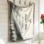 Personalised Mountain Soft Woven Throw Blanket with Names and Special Date Home Use Anniversary Valentine's Day Gift for Couples