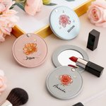 Personalized Crystal Birth Flower Butterfly PU Leather Makeup Mirror with Name Valentine's Day Birthday Anniversary Gift for Women