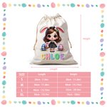 Personalized Cute Cartoon Bunny Girl Canvas Drawstring Bag with Name Daily Use Happy Easter Gift for Girls
