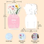 Acuarela Personalizada Flor de Nacimiento 2026 Calendario de Escritorio con Texto y Base Acrílica Decoración del Hogar Regalo de Cumpleaños para Amigos de la Familia
