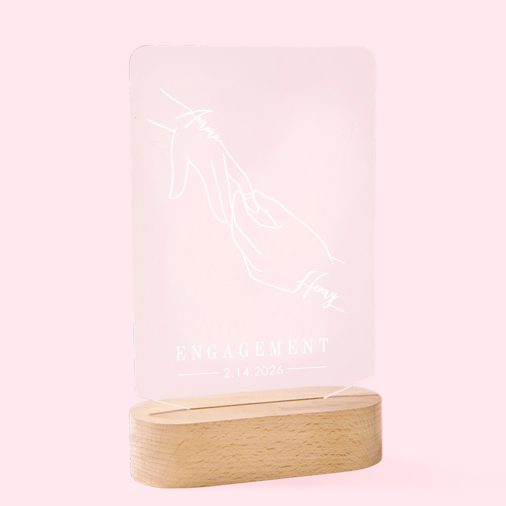 Veilleuse LED échange d'anneaux personnalisée avec base en bois Cadeau de mariage pour la Saint-Valentin pour un couple