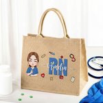 Personalised Cartoon Nurse Doctor Character Reusable Jute Tote Bag with Name and Occupation Birthday Appreciation Gift for Medical Staff