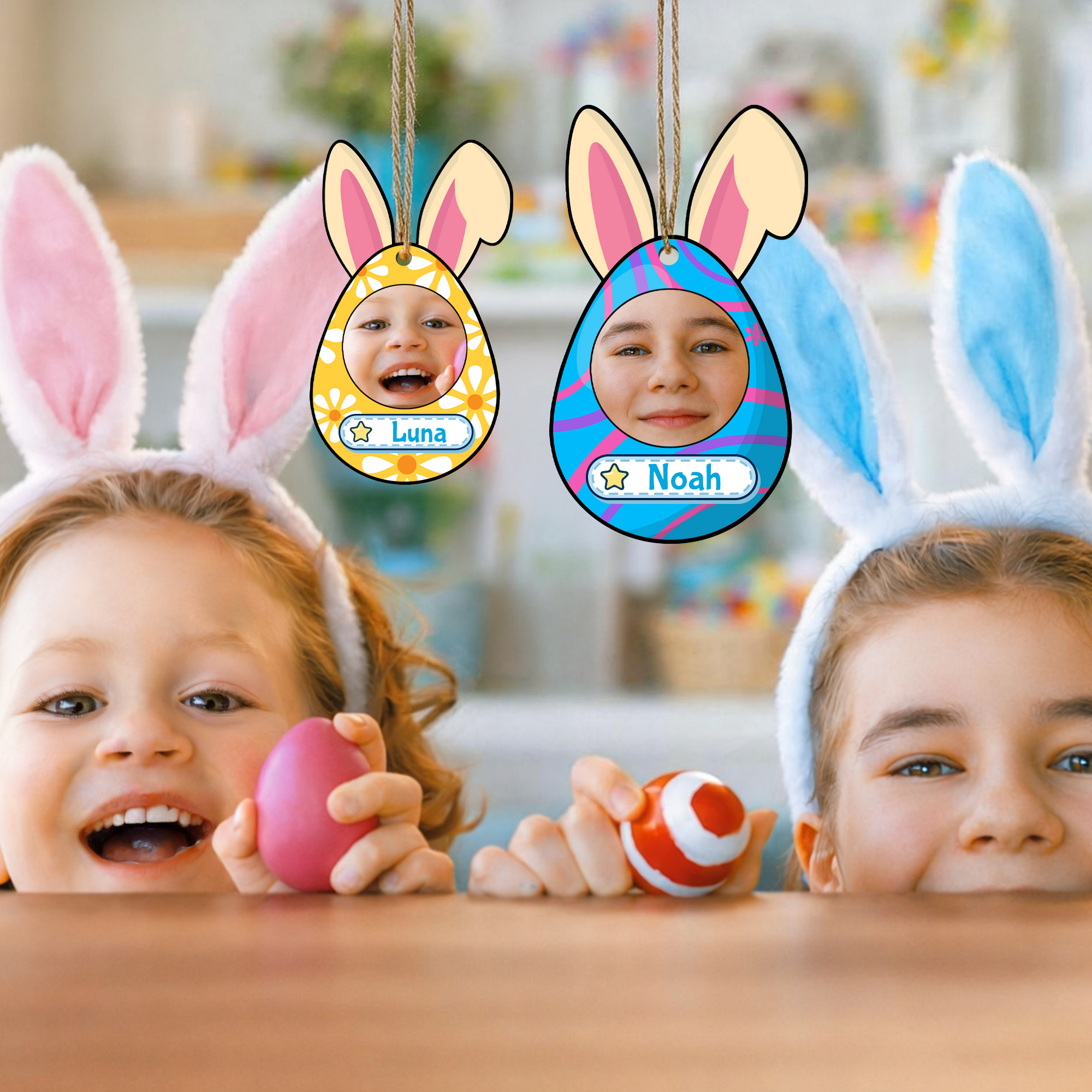 Panier de œufs Pâques personnalisé avec nom et motif lapin - Cadeau