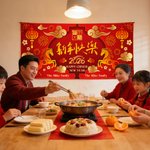 Personalised Red Chinese-Style Horse Chinese New Year Banner with Family Name Party Wall Decor Gift for Family Friend Party Planner