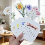 Acuarela Personalizada Flor de Nacimiento 2026 Calendario de Escritorio con Texto y Base Acrílica Decoración del Hogar Regalo de Cumpleaños para Amigos de la Familia