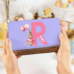 Personalized Multicolor Cute Easter Rabbit Initial Biscuit Tin Storage Box with Name Easter Party Gift for Boys Girls