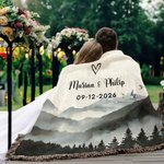 Personalised Mountain Soft Woven Throw Blanket with Names and Special Date Home Use Anniversary Valentine's Day Gift for Couples