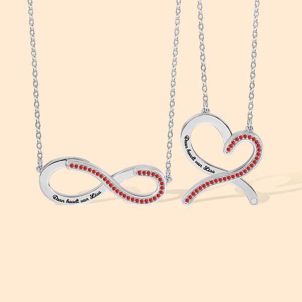 Gepersonaliseerde Verwisselbare Infinity Liefdes Ketting met Geboortsteen en Gegraveerde Naam Verjaardag Valentijnsdag of Jubileumcadeau voor Vrouwen