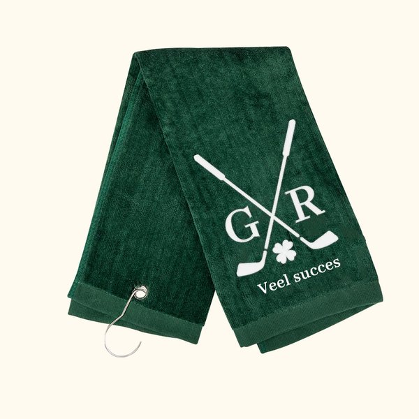Gepersonaliseerde 100% Katoen Geborduurde Golfhanddoek met Geluksklavertjevier Initialen en Tekst Sportaccessoire Cadeau voor Golfliefhebbers