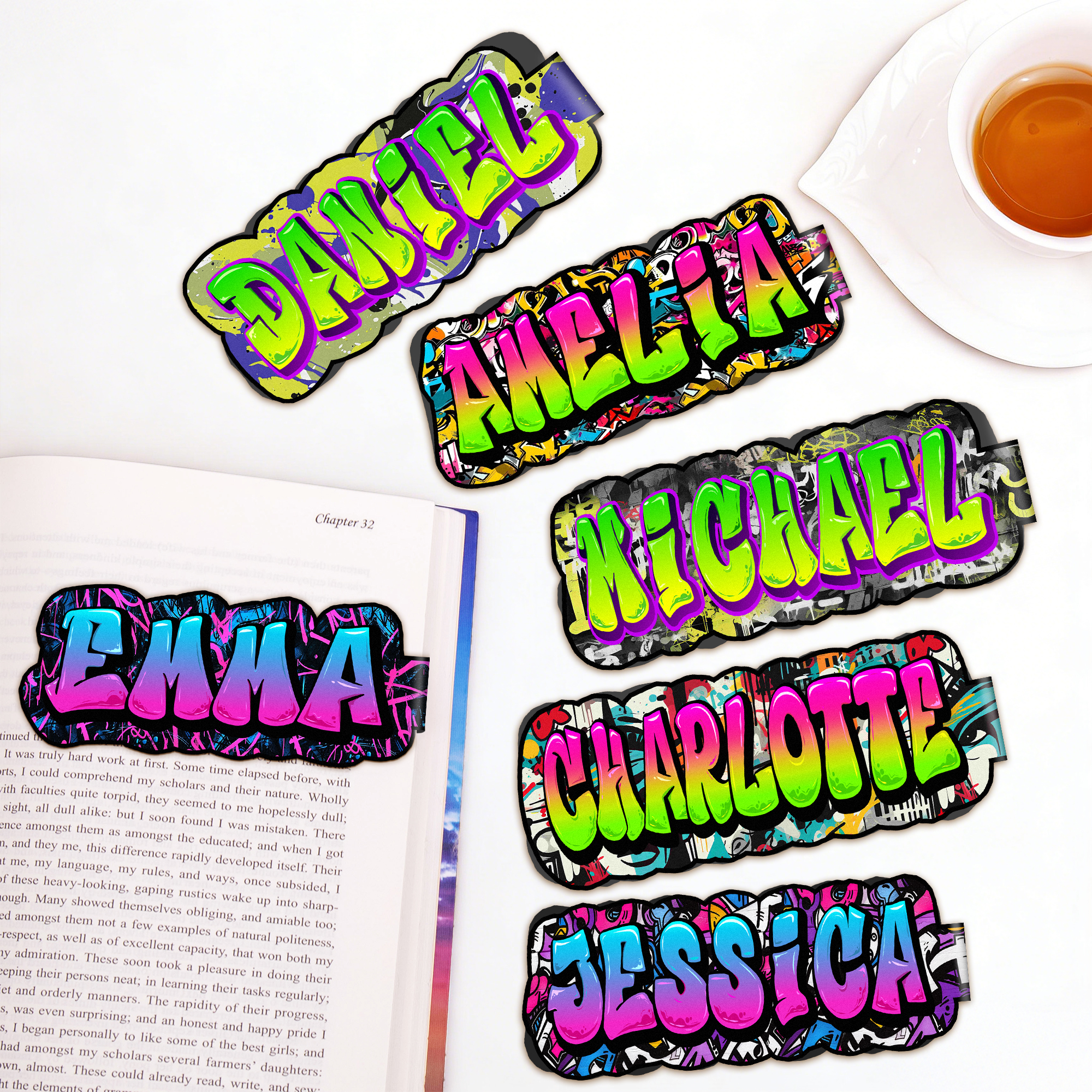 Marque-page magnétique graffiti personnalisé avec nom Anniversaire Cadeau de rentrée pour les rats de bibliothèque