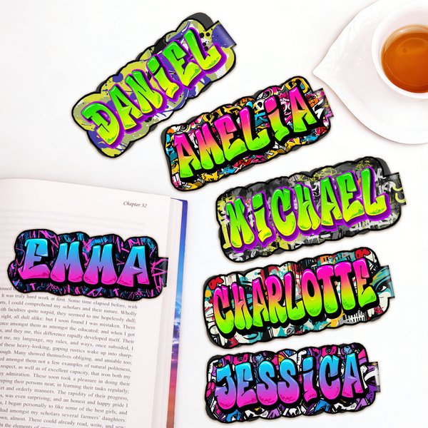 Personalized Graffiti Style Magnetic Bookmark Clip with Name Birthday Back to School Gift for Bookworms