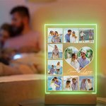 Luce notturna LED personalizzata con 5-9 foto e nome, base in legno - Regalo di San Valentino e anniversario