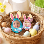 Personalized Cute Easter Bunny Ears Egg Photo Basket Tag with Name Easter Gift for Kids