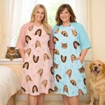 Gepersonaliseerde Multicolor Paw Lip Love 1-4 Face Foto's Nachtjapon met Zak Dagelijks Dragen Verjaardagscadeau voor Oma Mam Vrouw Huisdierliefhebber