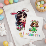 Personalized Cute Cartoon Bunny Girl Canvas Drawstring Bag with Name Daily Use Happy Easter Gift for Girls