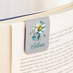 Segnalibro magnetico personalizzato in PU con nome, fiore e pietra di nascita, stile vintage - Regalo per amanti dei libri