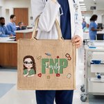 Personalised Cartoon Nurse Doctor Character Reusable Jute Tote Bag with Name and Occupation Birthday Appreciation Gift for Medical Staff