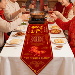 Personalized Chinese New Year Horse Table Runner with Family Name Home Decor Housewarming Holiday Gift for Family Friends