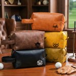Personalized Golf Ball Design PU Leather Toiletry Bag with Text Travel Accessories Birthday Golf Club Gift for Golf Lover Husband