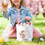 Personalized Cute Bunny Easter Eggs Floral Initial Large Capacity Canvas Easter Basket with Name Easter Day Gift for Boys Girls