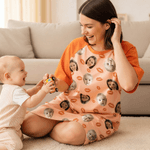 Gepersonaliseerde Multicolor Paw Lip Love 1-4 Face Foto's Nachtjapon met Zak Dagelijks Dragen Verjaardagscadeau voor Oma Mam Vrouw Huisdierliefhebber