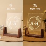 Personalisierte Floral Monogramm Initialen LED-Nachtlicht mit Namen Datum und hölzerne Basis Home Decor Valentinstag Hochzeit Geschenk für Paar