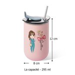 Gobelet 295 ml en acier inoxydable personnalisé avec personnage fleur et nom - Cadeau anniversaire pour infirmière et femme médecin