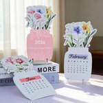 Acuarela Personalizada Flor de Nacimiento 2026 Calendario de Escritorio con Texto y Base Acrílica Decoración del Hogar Regalo de Cumpleaños para Amigos de la Familia