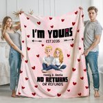 Gepersonaliseerde Schattige 3D Cartoon Koppel Zachte Deken met Naam en Tekst Valentijnsdag Verjaardag Cadeau voor Koppels Geliefden