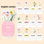 Acuarela Personalizada Flor de Nacimiento 2026 Calendario de Escritorio con Texto y Base Acrílica Decoración del Hogar Regalo de Cumpleaños para Amigos de la Familia