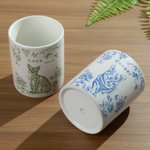 Personalized Toile De Jouy Flower Pet Photo Ceramic Planter Pot with Name Drainage Hole and Bamboo Base Loss of Pet Memorial Gift for Pet Owner