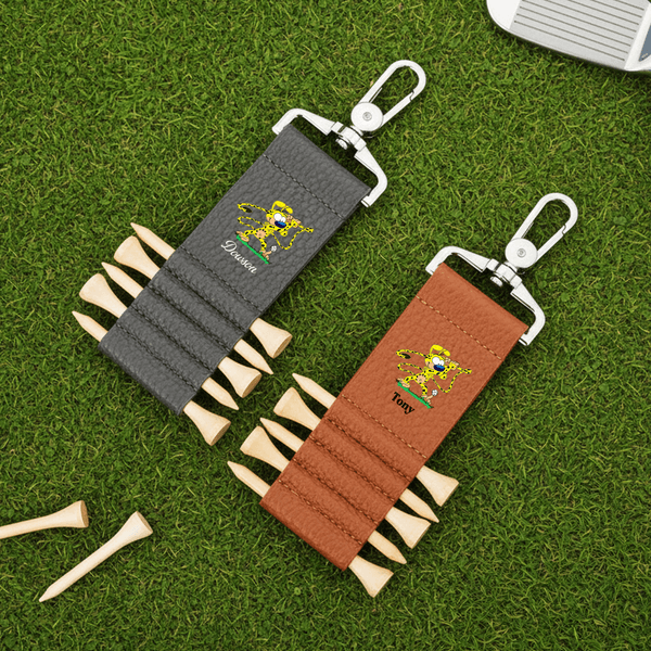 Personalised Marsupilami PU Leather Golf Tee Holder Bag Tag with Name and 5 Pcs Bamboo Tees Sports Gift for Golf Players | Callie × Marsupilami®
