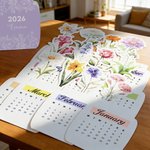 Acuarela Personalizada Flor de Nacimiento 2026 Calendario de Escritorio con Texto y Base Acrílica Decoración del Hogar Regalo de Cumpleaños para Amigos de la Familia