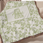 Personalized Retro Floral Design Soft Throw Blanket with Name and Initial Home Decor Mother's Day Birthday Gift for Woman Mom Family