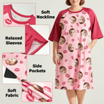 Gepersonaliseerde Multicolor Paw Lip Love 1-4 Face Foto's Nachtjapon met Zak Dagelijks Dragen Verjaardagscadeau voor Oma Mam Vrouw Huisdierliefhebber